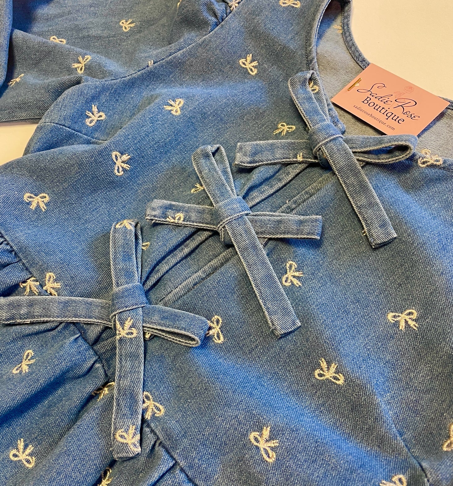 Denim Bow Tie Long Sleeve Dress