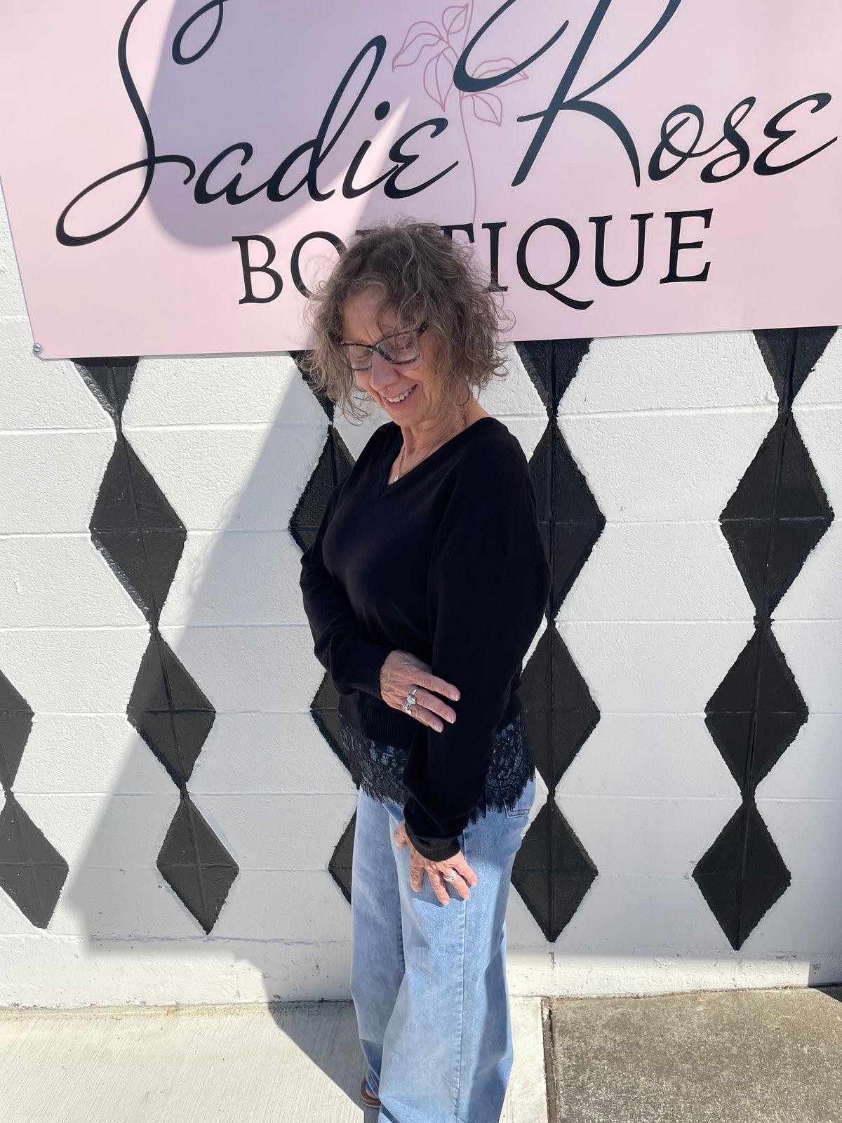 Black Lace Trim Sweater