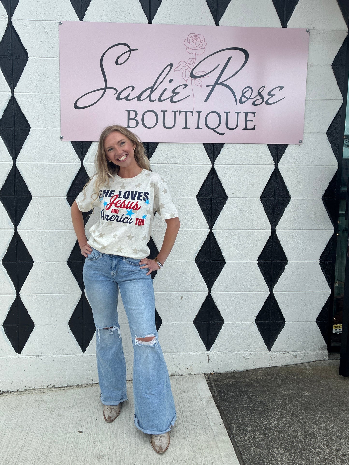 She Loves Jesus & America Too Tee
