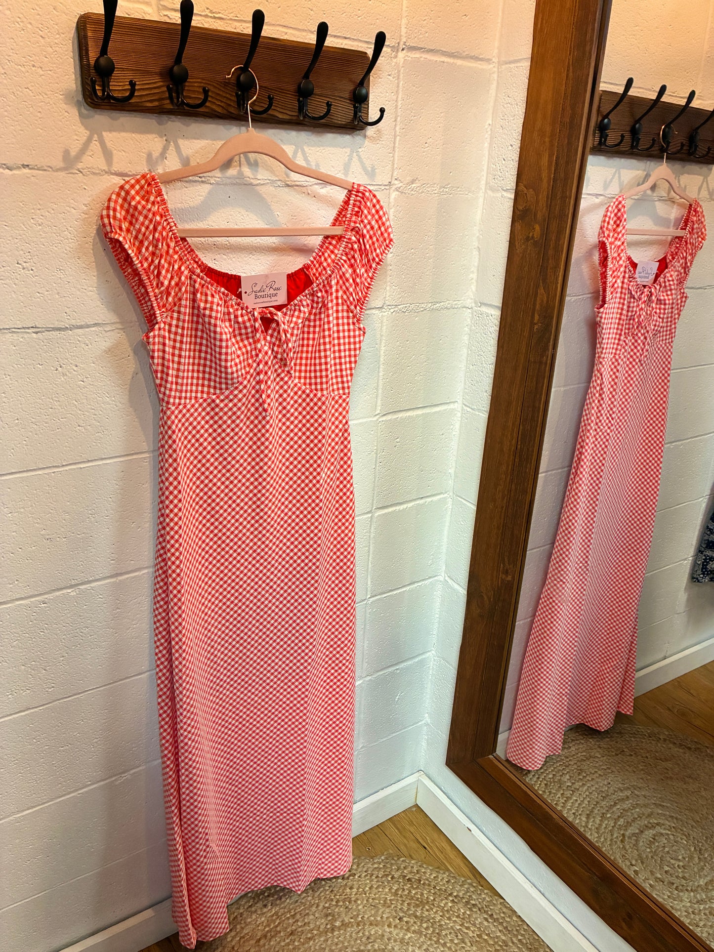 Red and White Milkmaid Dress