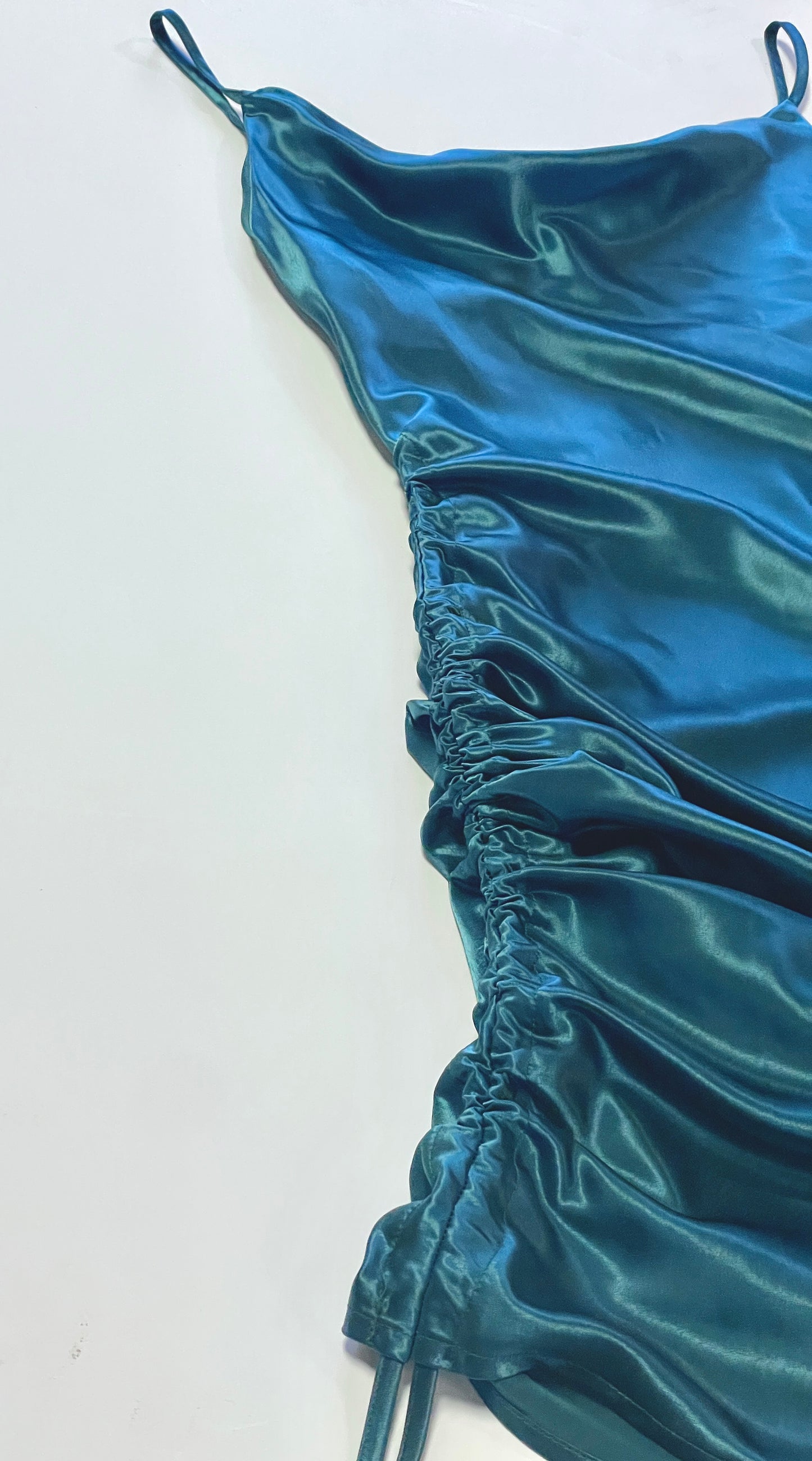 Turquoise Satin Cowl Neck Midi Dress