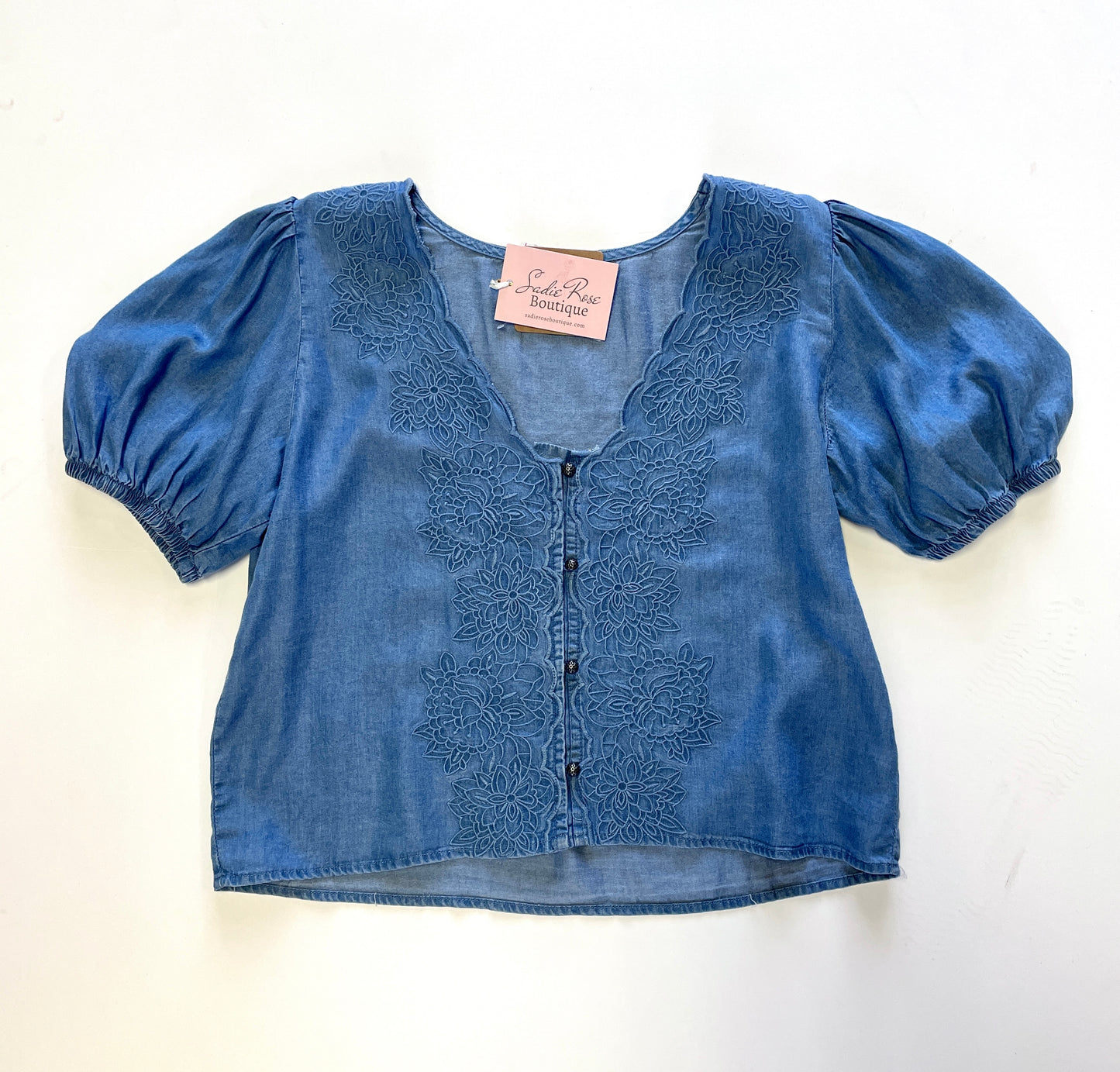 Blue Denim Embroidered Blouse