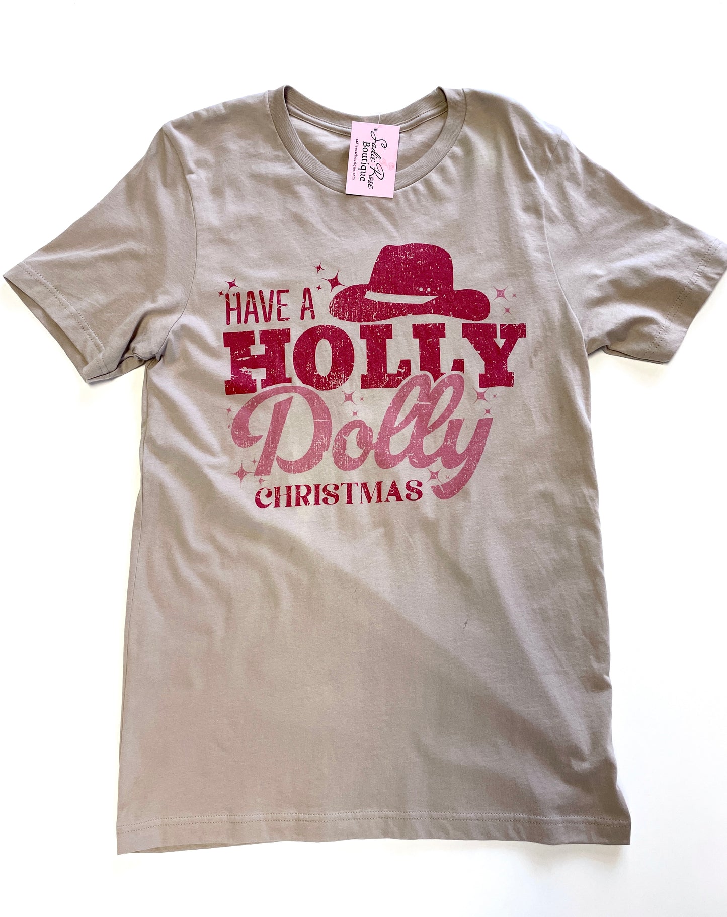 “Have a Holly Dolly Christmas” Taupe Tee
