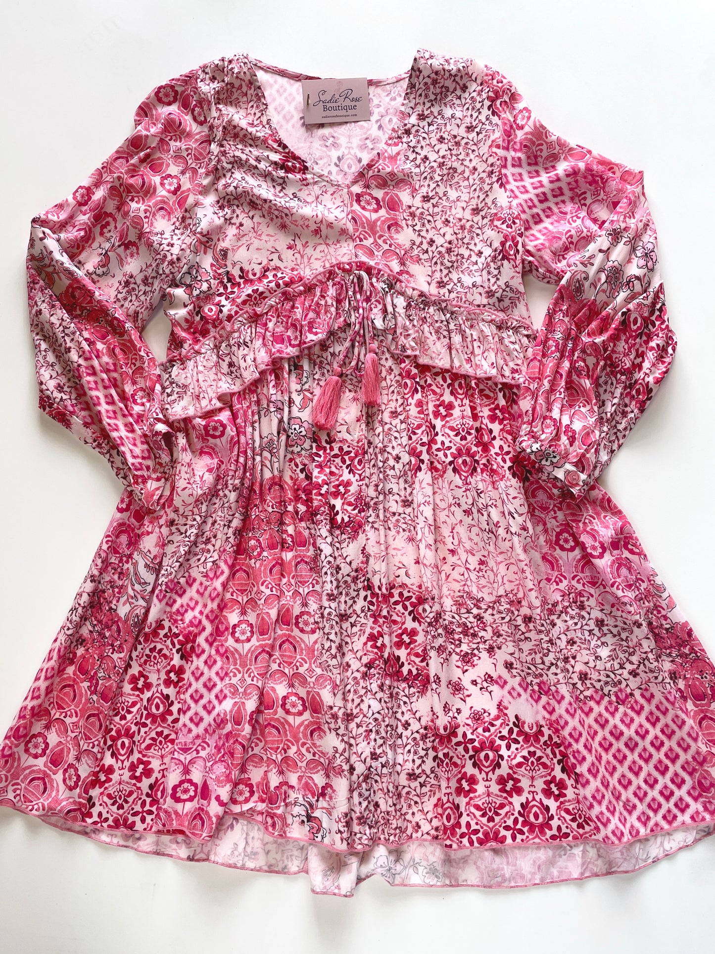 Pink Patterned Long-sleeve Dress