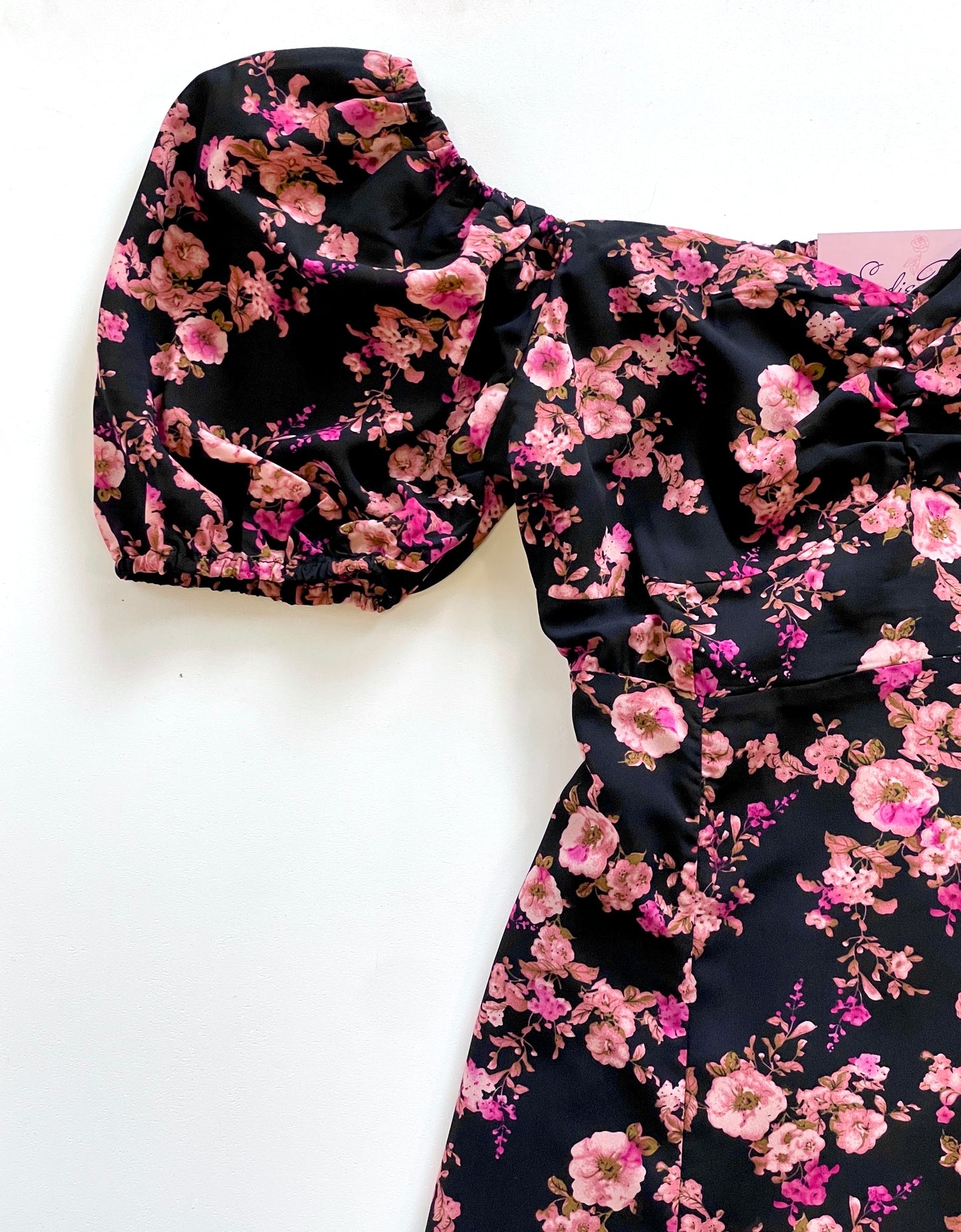 Black & Pink Long Floral Dress