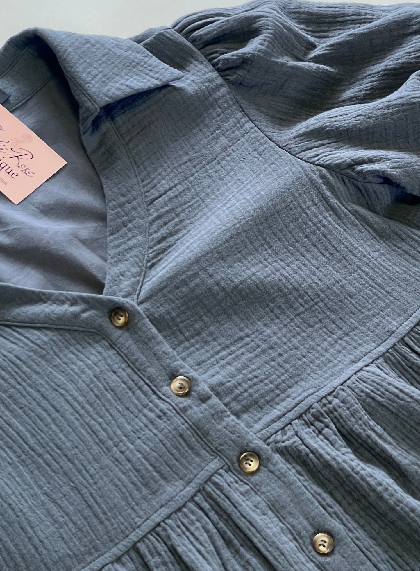 Textured Teal Blue Dress with Pockets