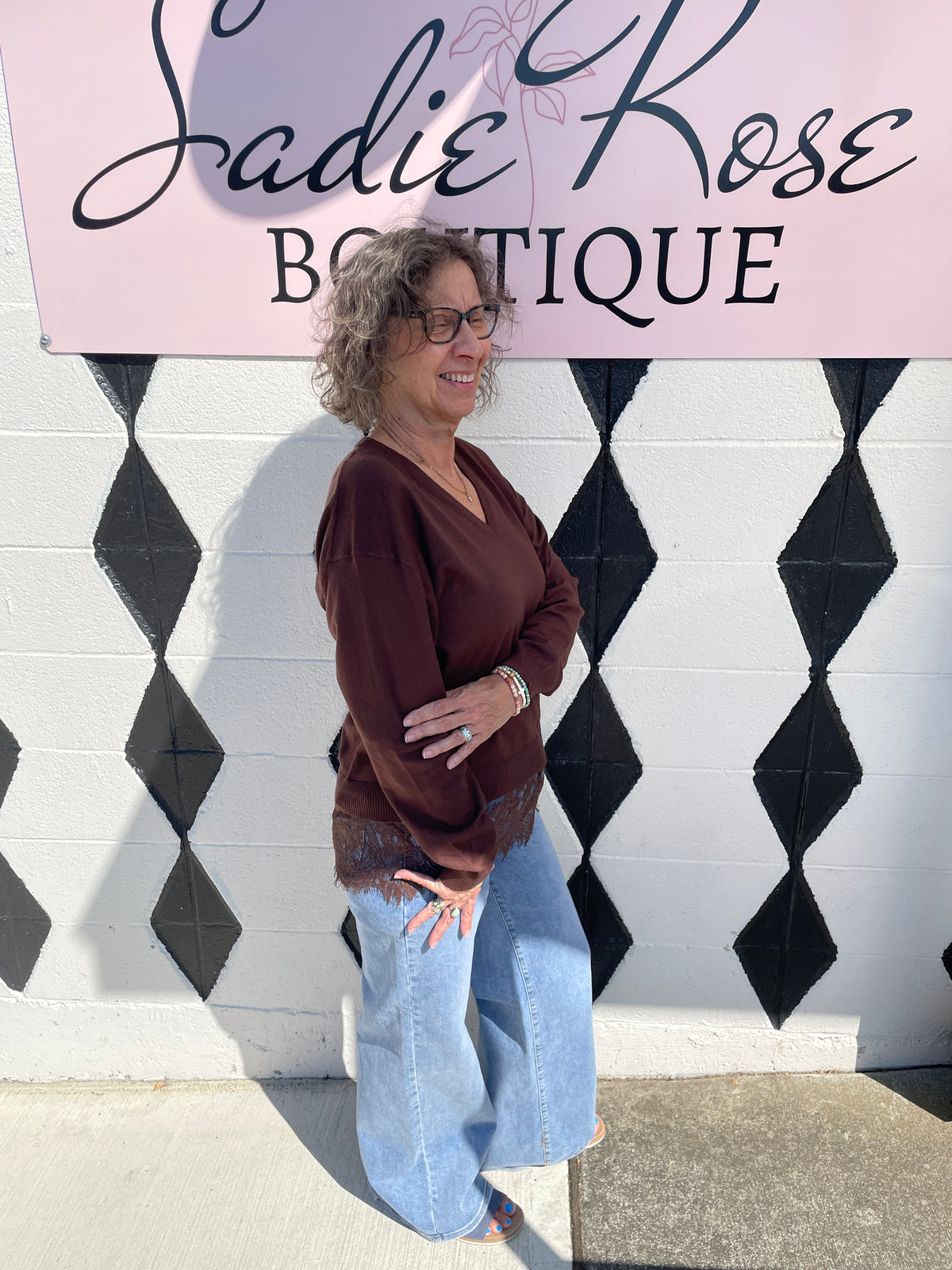 Brown Lace Trim Sweater
