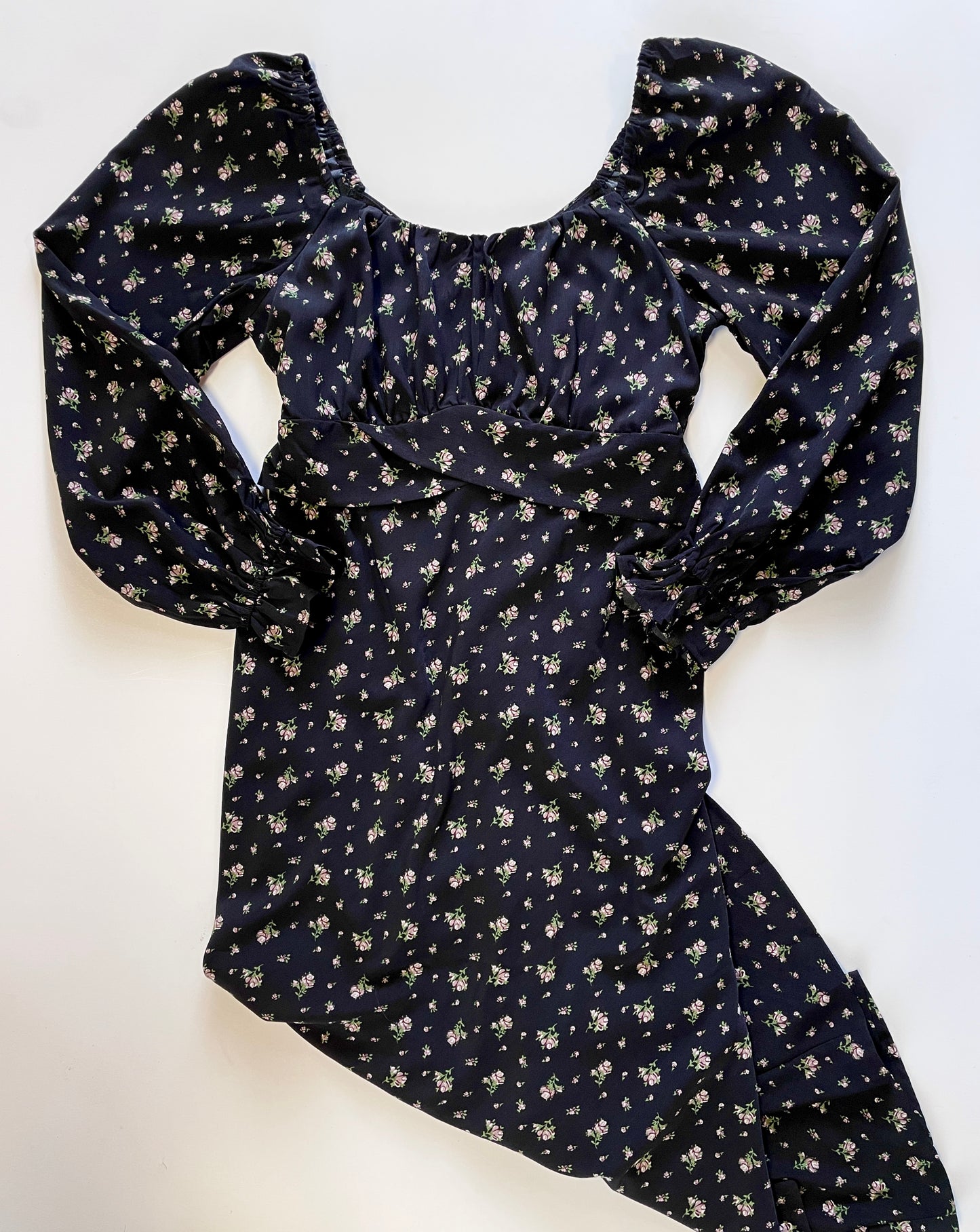 Black Floral Long Tie-Back Dress