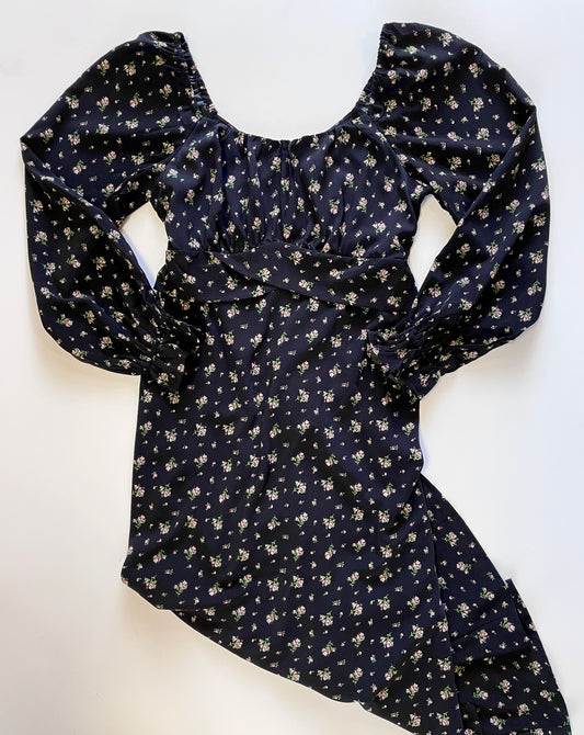 Black Floral Long Tie-Back Dress