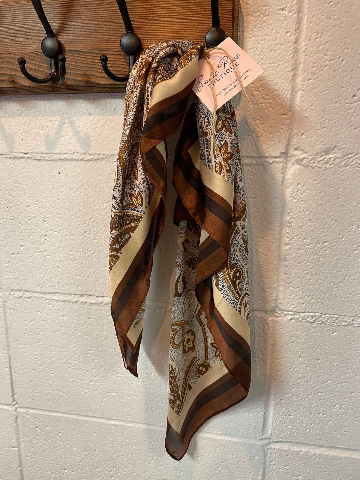 Brown Paisley Satin Bandana