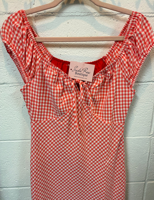 Red and White Milkmaid Dress
