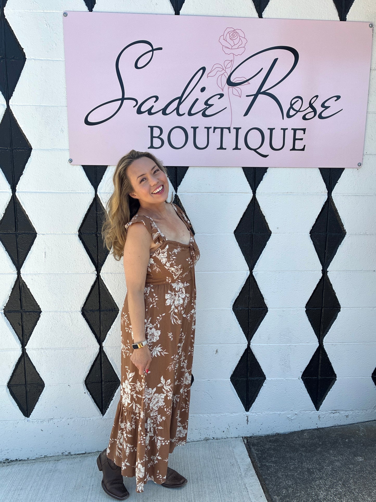 Brown Floral Empire Waist Dress