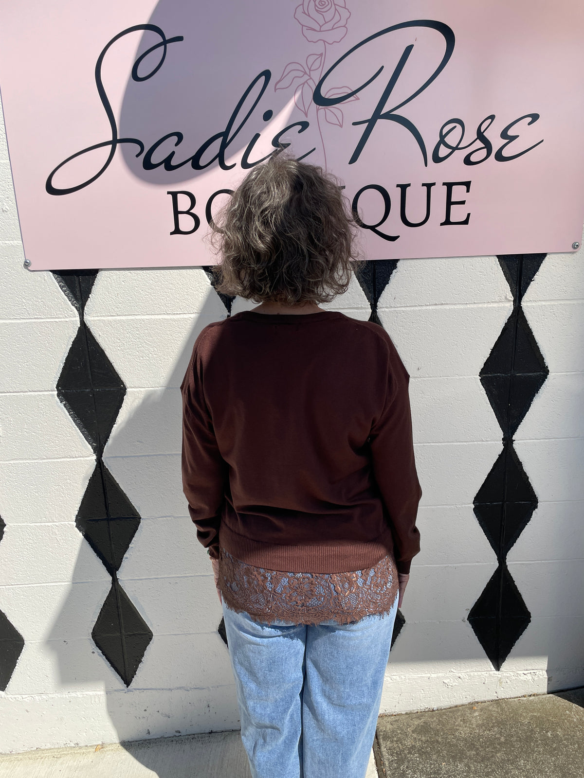 Brown Lace Trim Sweater