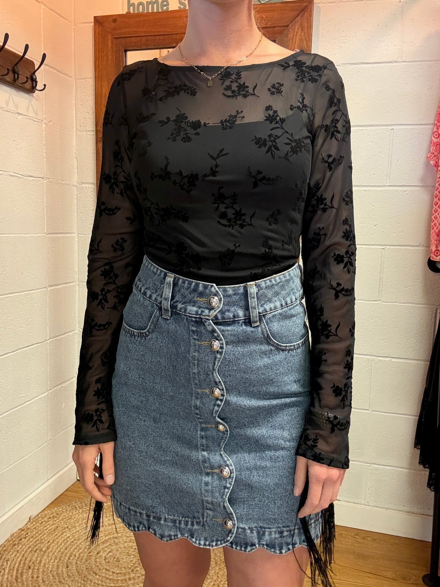 Black Velvet Fringe Blouse