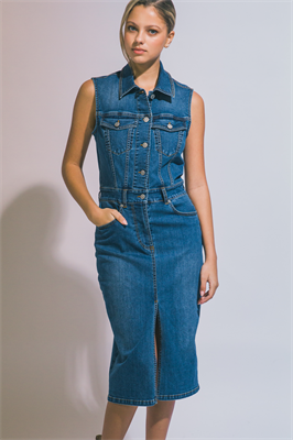 Midi Front Slit Denim Dress