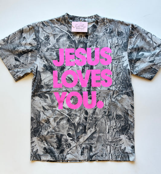 Jesus Loves You Camo Tee -Grey Camo