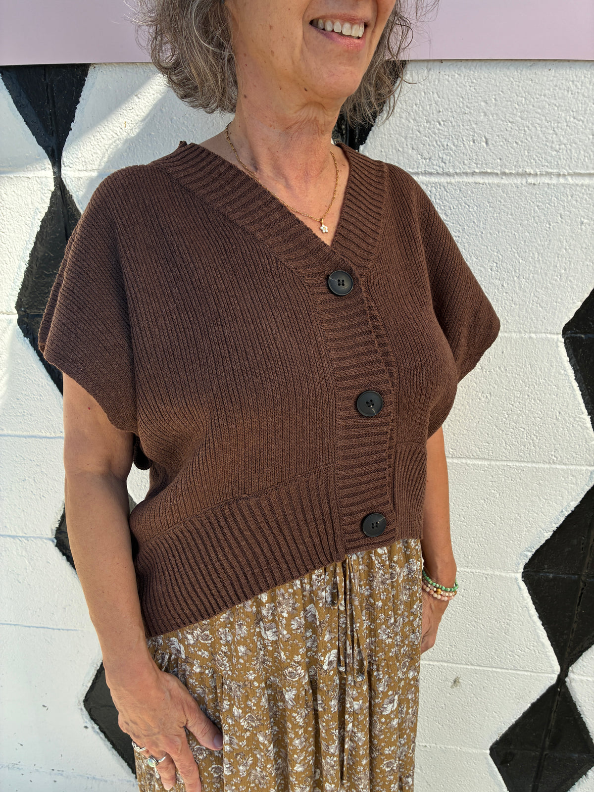 Brown Button Sweater Vest