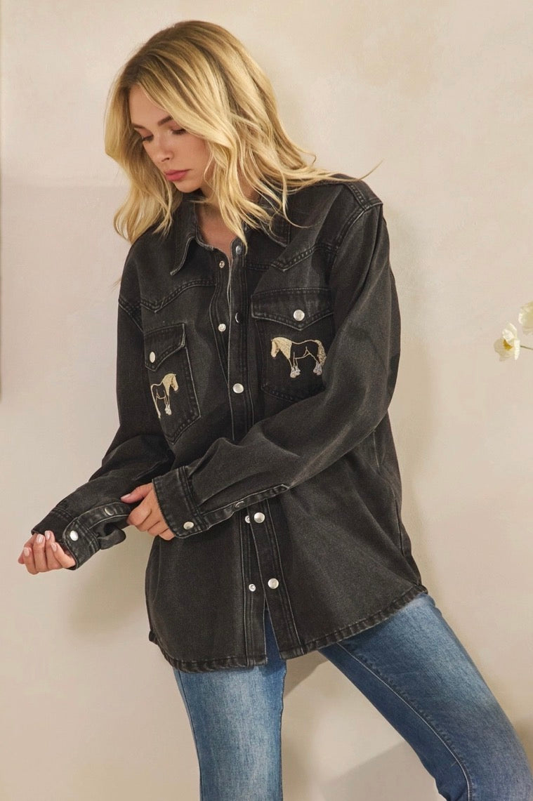 Denim Embroidered Horse Jacket