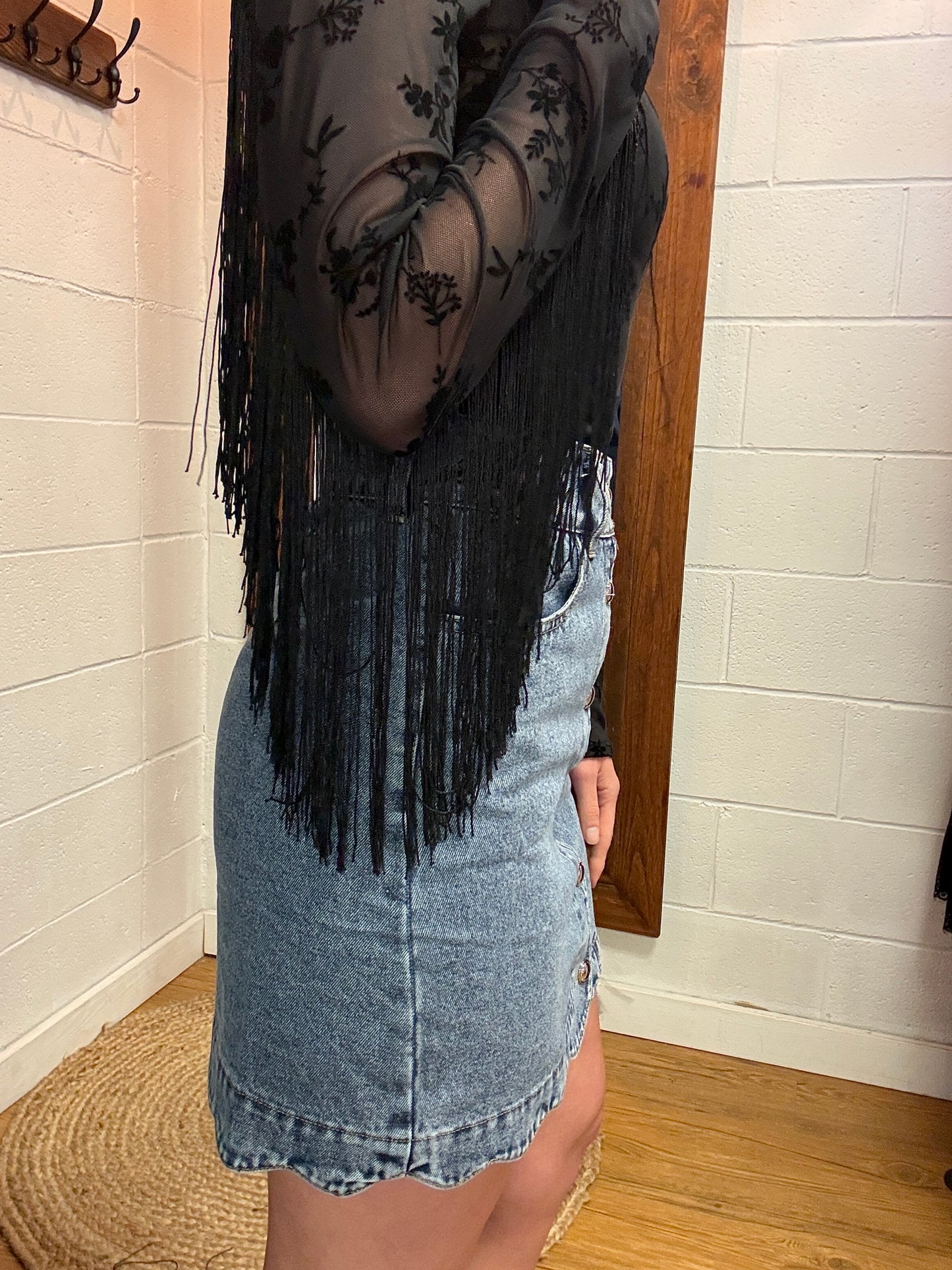 Black Velvet Fringe Blouse