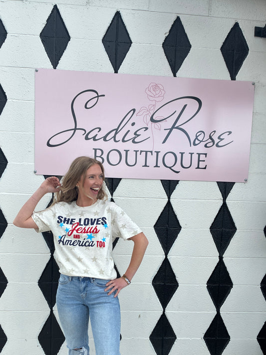 She Loves Jesus & America Too Tee
