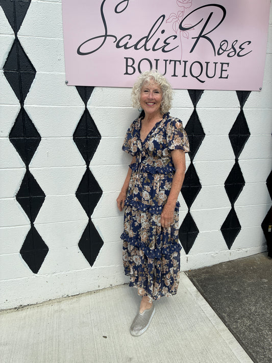 Blue Tiered Floral Dress