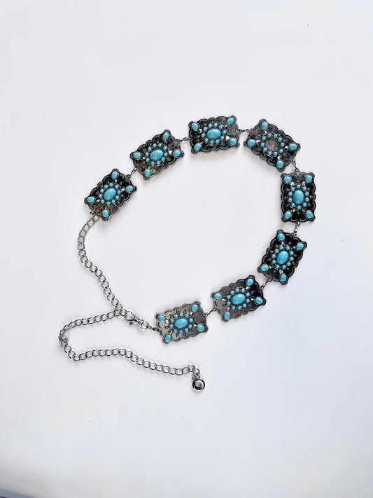 Silver and Turquoise Chain Belt