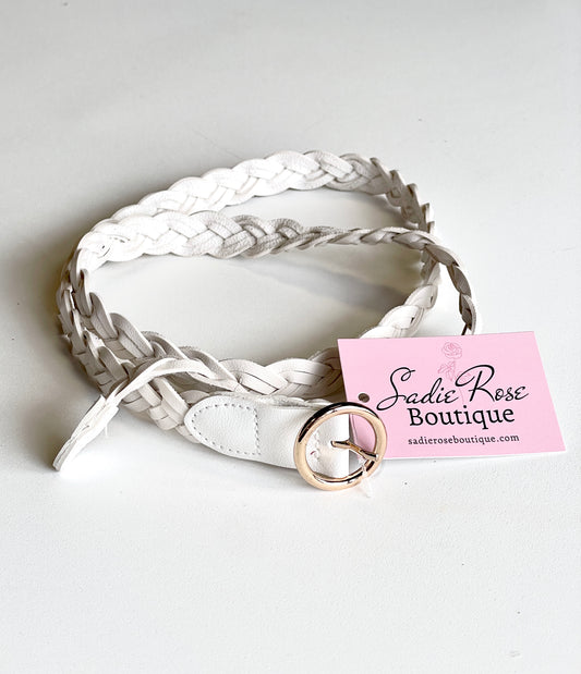 White Woven Belt with Circular Gold Hardwear