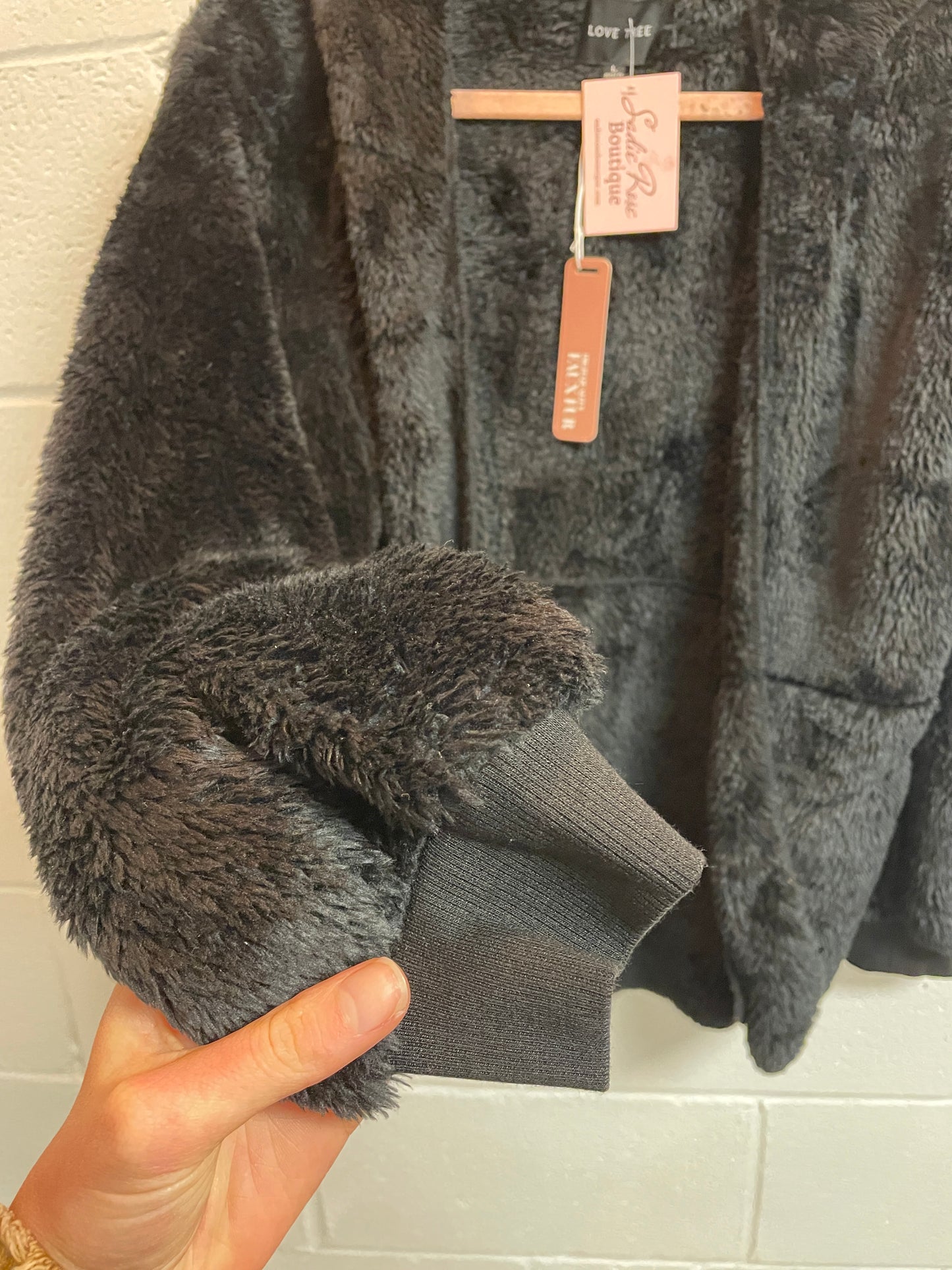 Black Hooded Sherpa Cardi