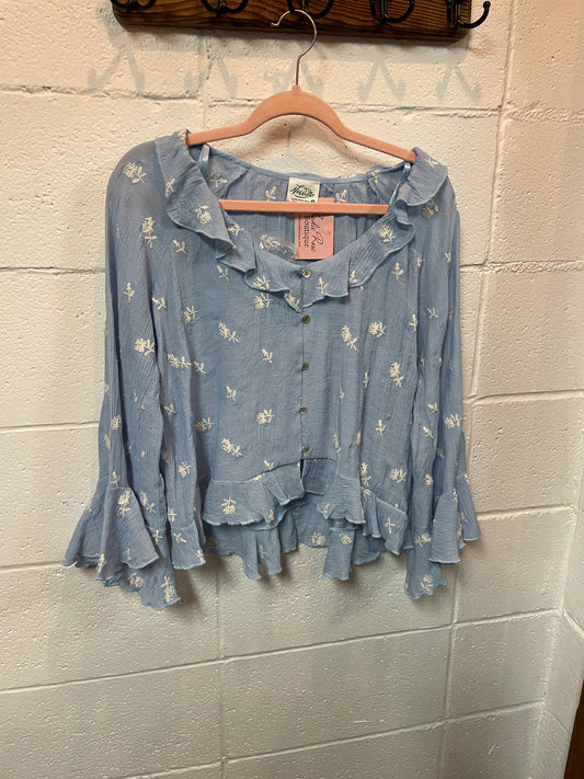 Blue & White Embroidered Blouse