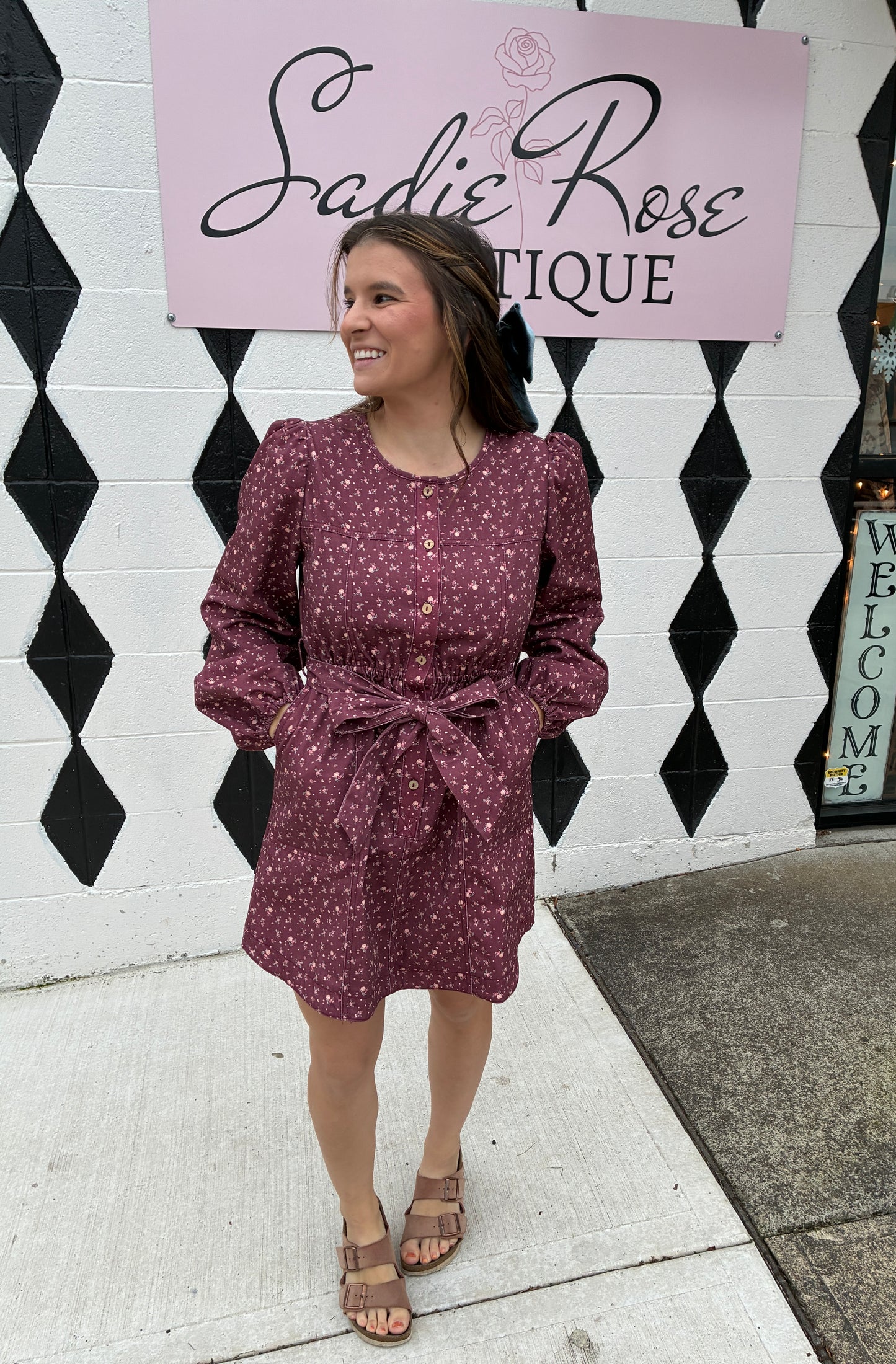 Floral Wine Denim Dress