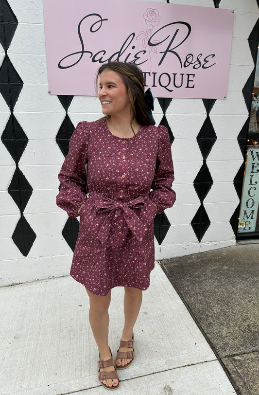 Floral Wine Denim Dress