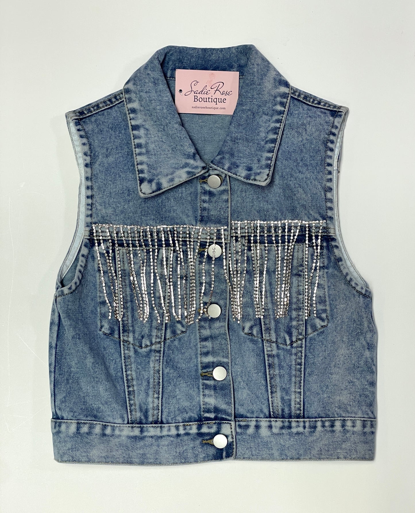 Rhinestone Fringe Denim Vest
