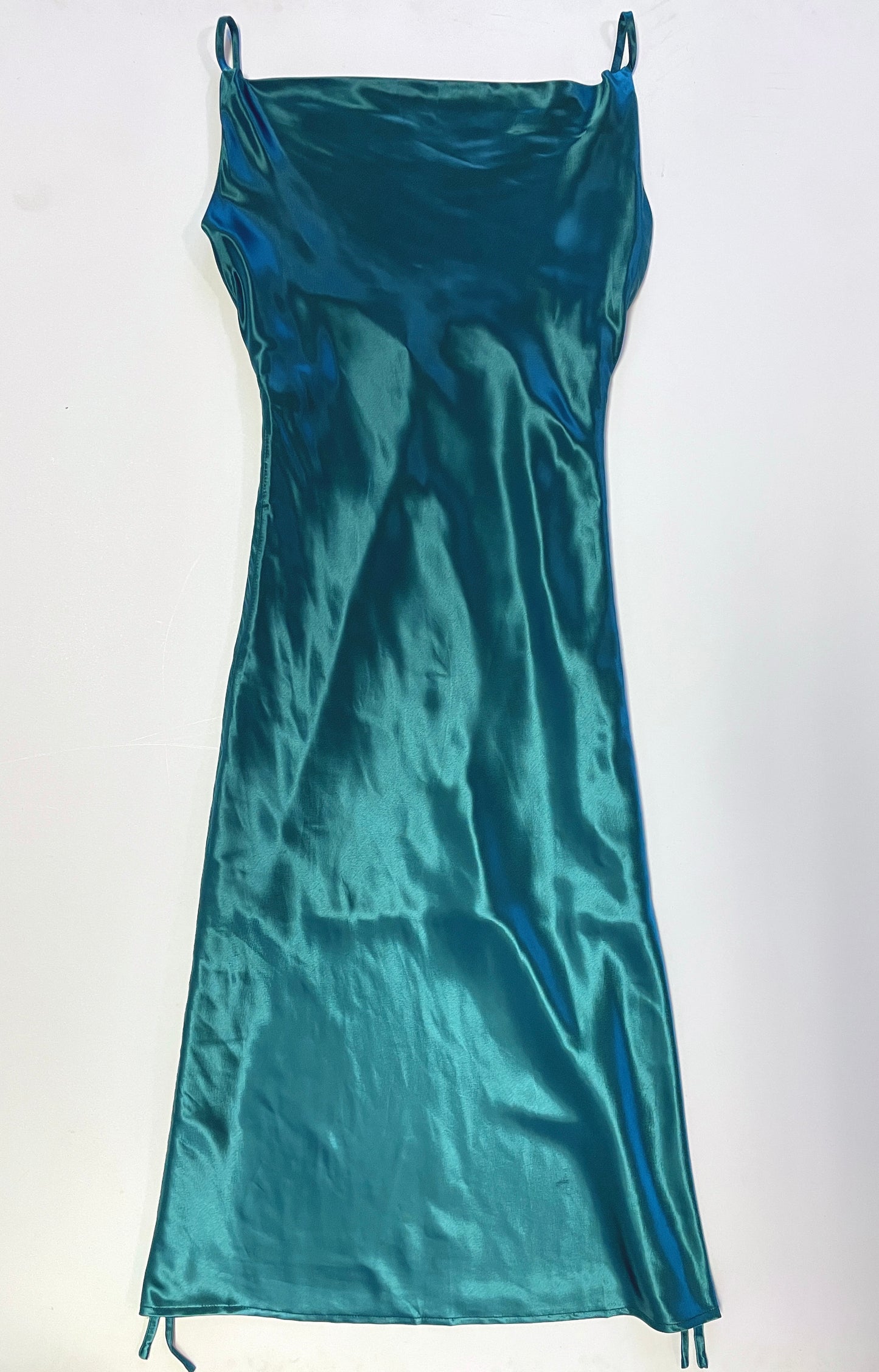 Turquoise Satin Cowl Neck Midi Dress