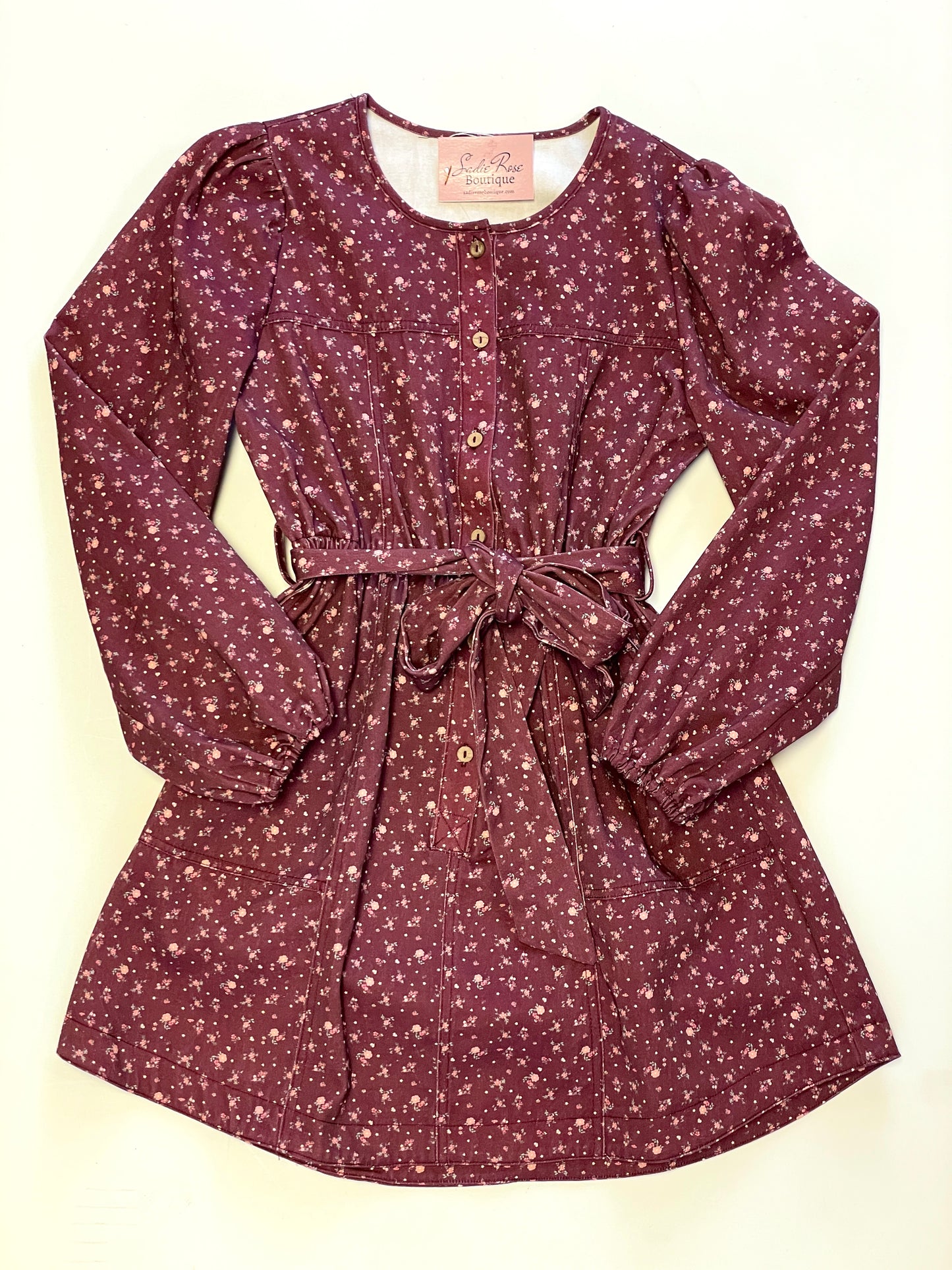 Floral Wine Denim Dress