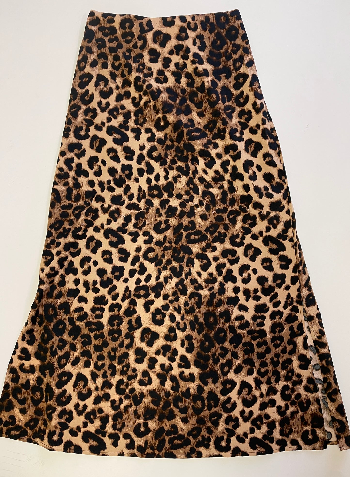 Leopard Satin Slit Skirt