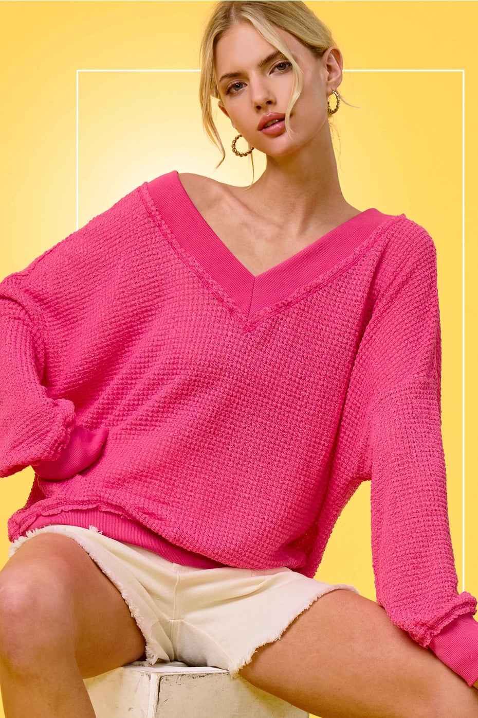 Fuchsia Waffle Knit Top