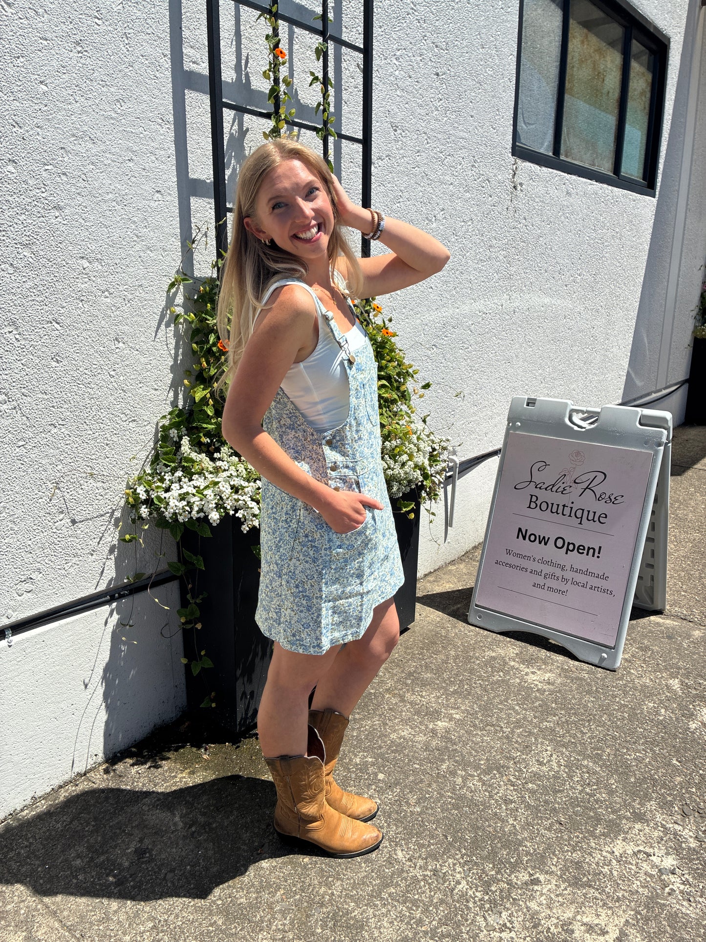 Blue Floral Overall Dress