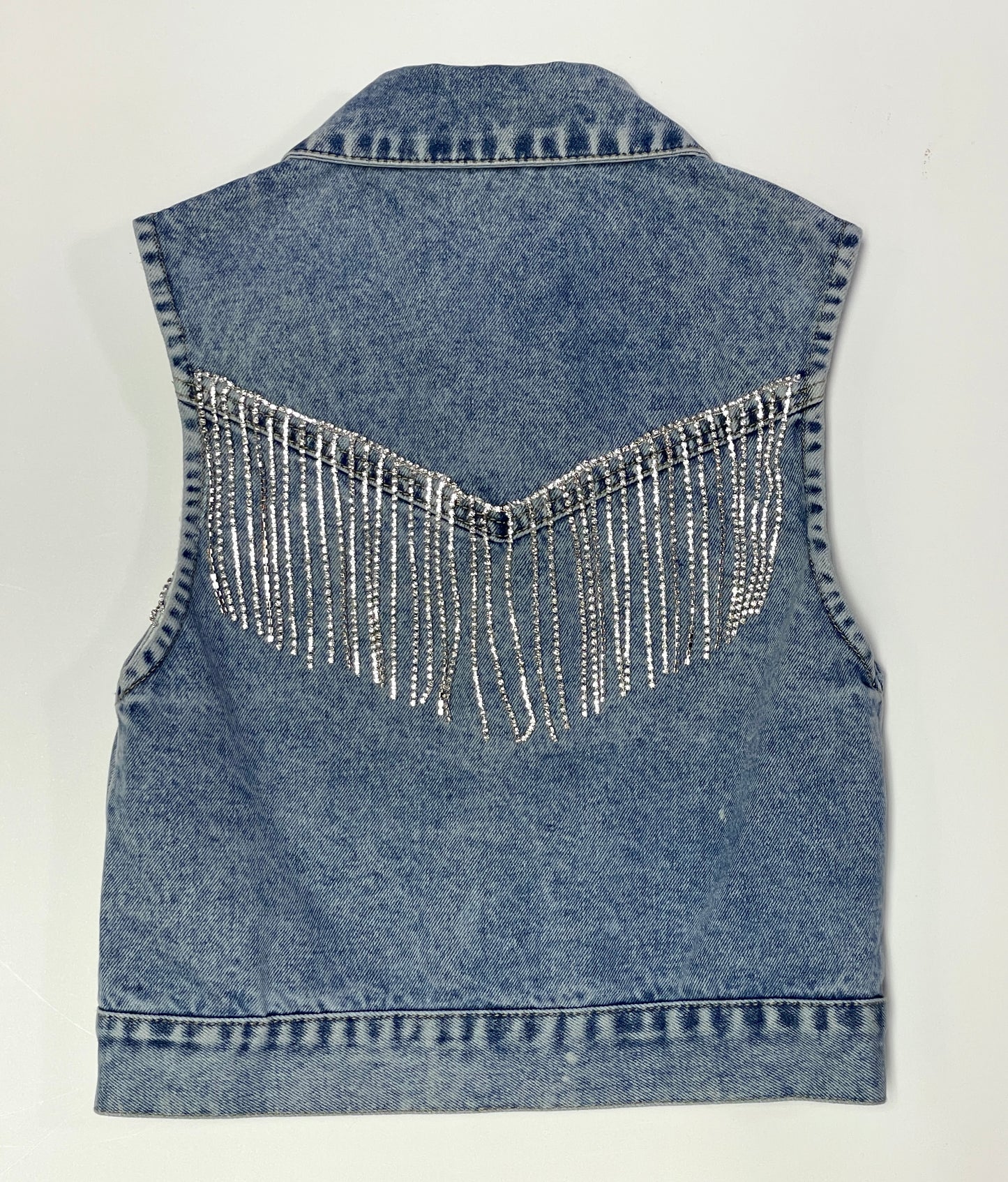 Rhinestone Fringe Denim Vest