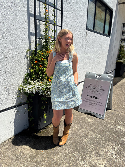 Blue Floral Overall Dress