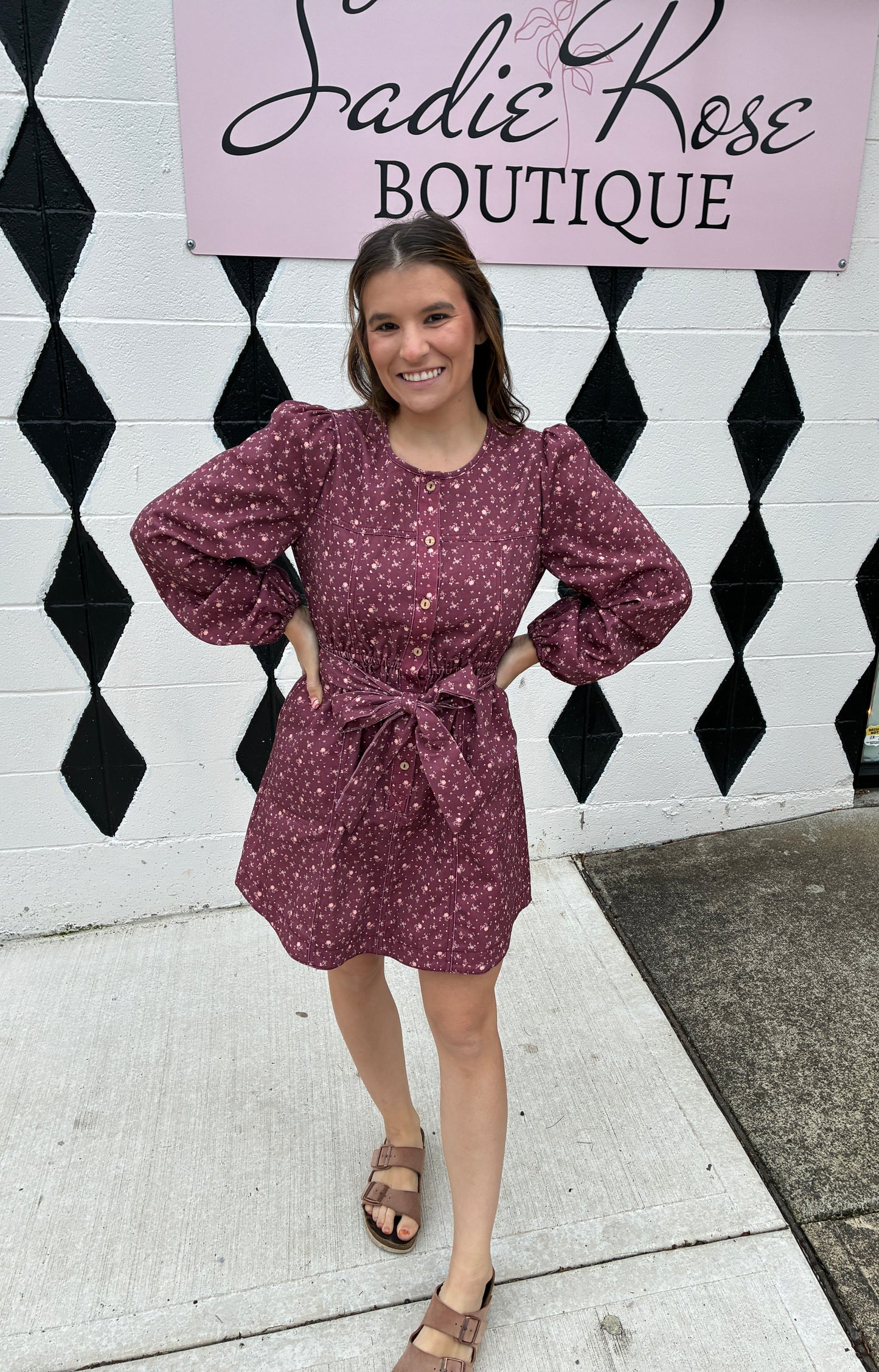 Floral Wine Denim Dress