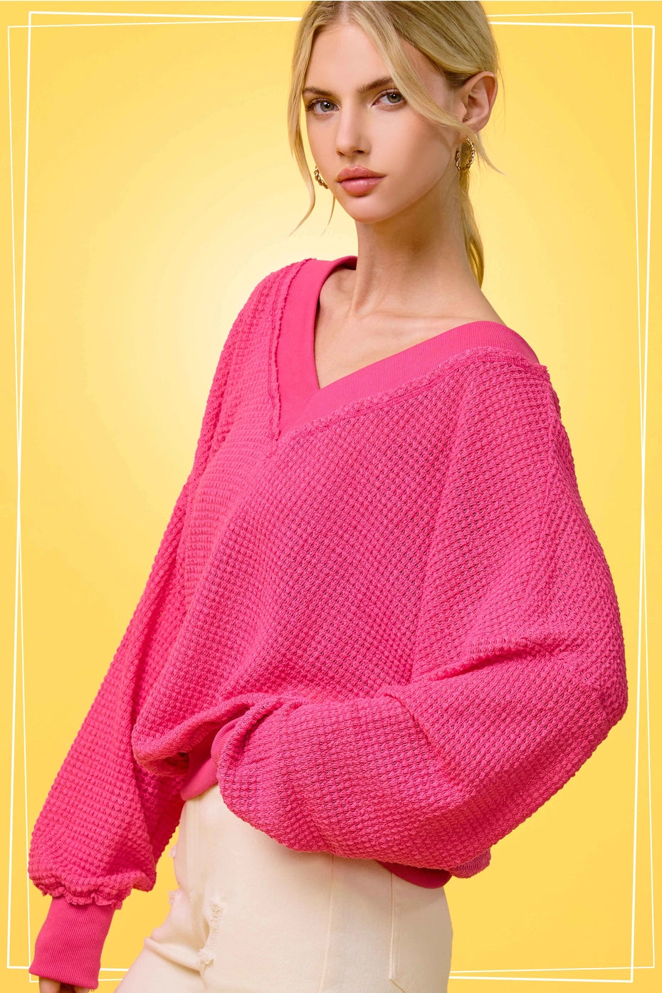 Fuchsia Waffle Knit Top