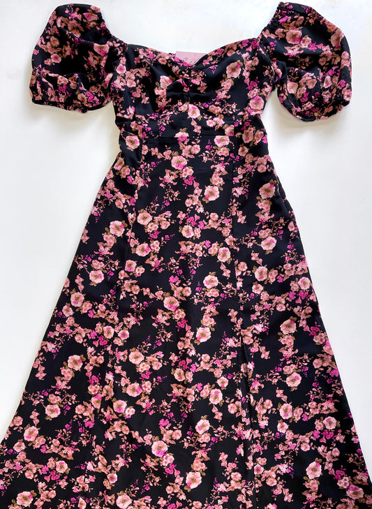 Black & Pink Long Floral Dress