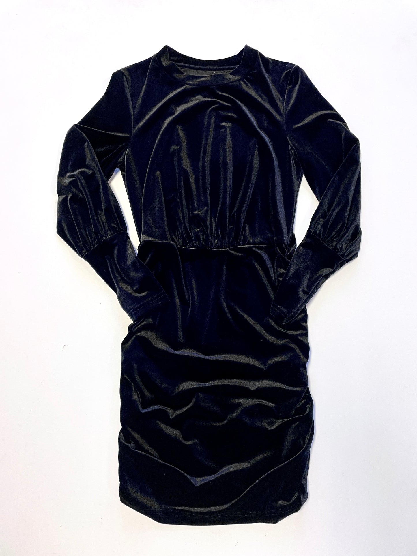 Black Velvet Ruched Dress