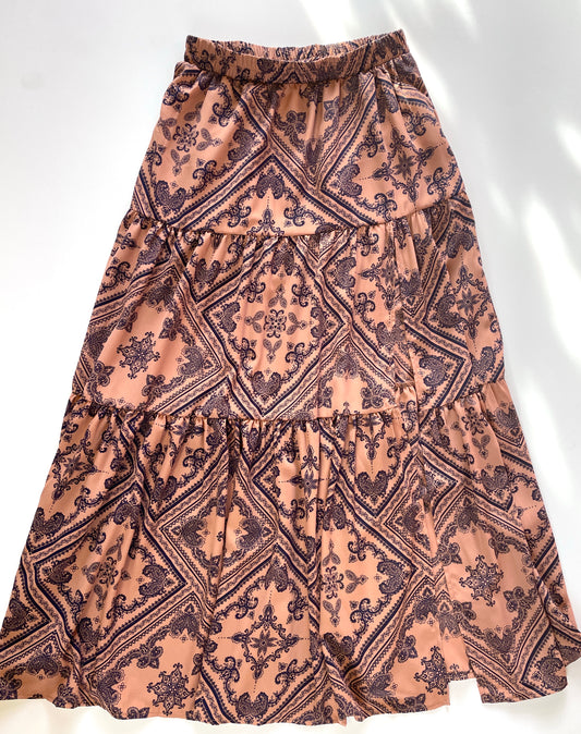 Orange Patterned Slit Skirt