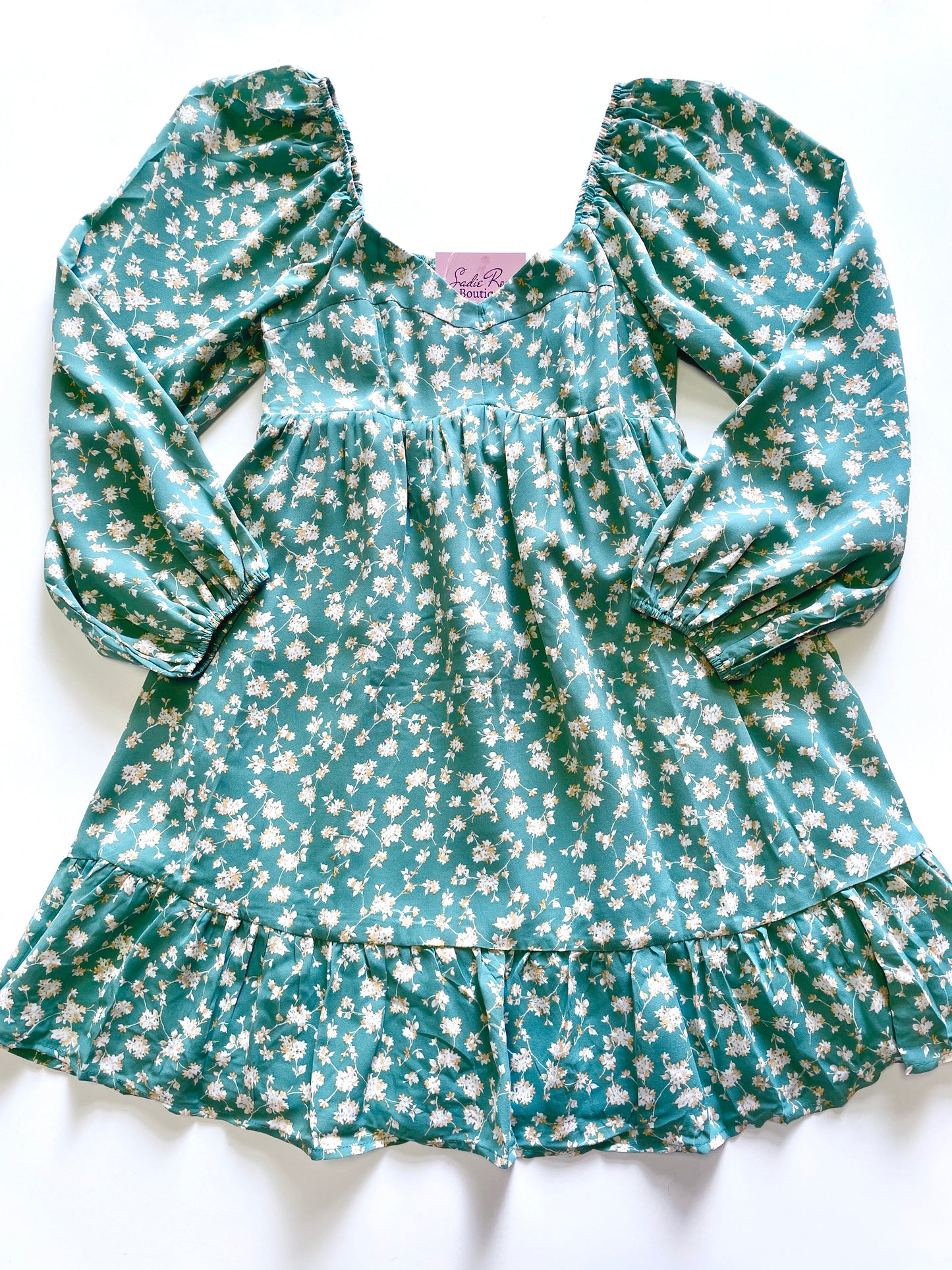 Floral Green Long-sleeve Dress