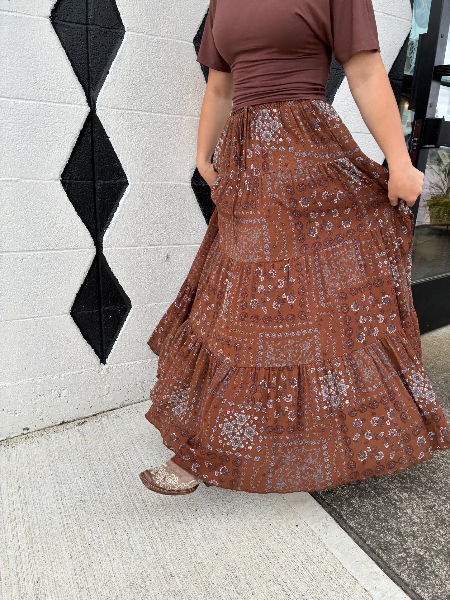 Brown Bandana Print Skirt