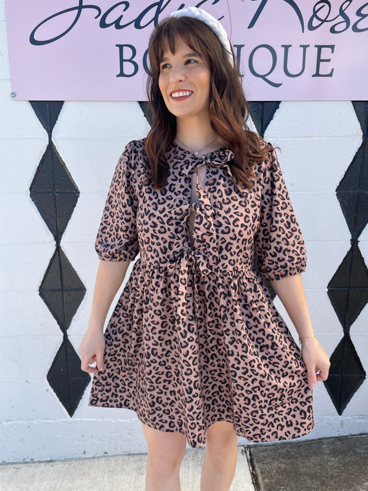 Leopard Satin Tie Dress