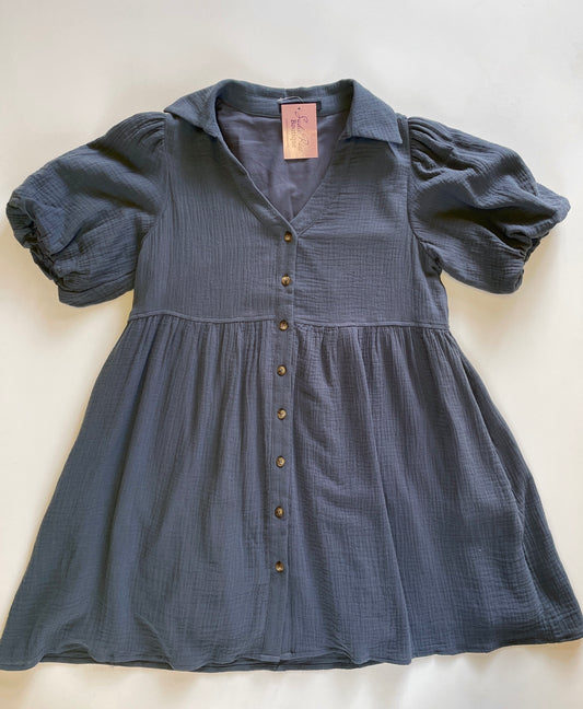 Textured Teal Blue Dress with Pockets