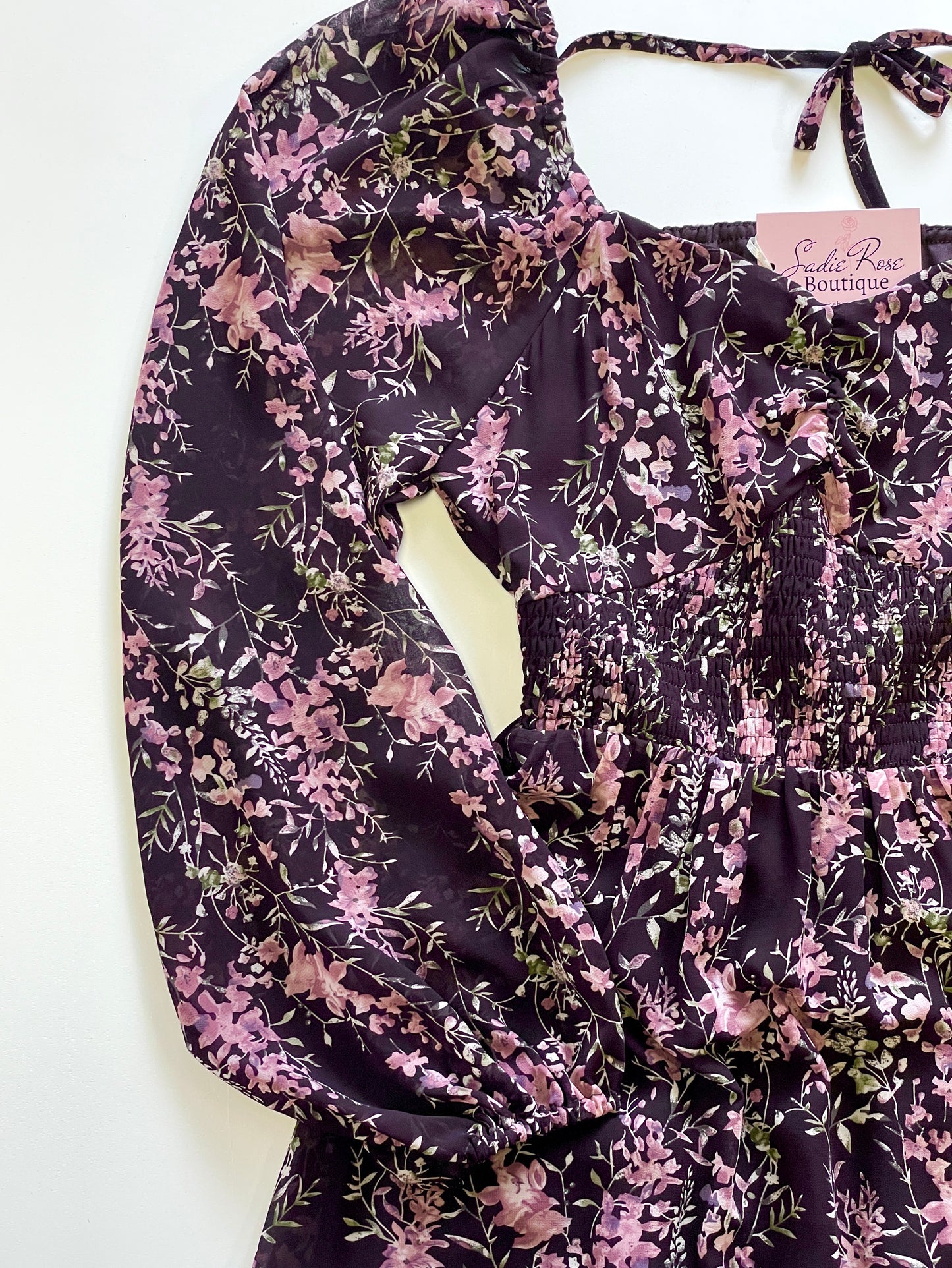 Brown/Mauve Long Floral Dress