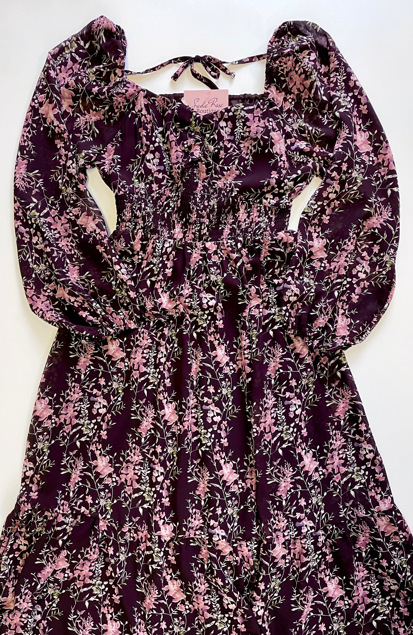 Brown/Mauve Long Floral Dress